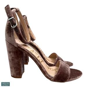 Sam Edelman Velvet Yaro Block Heels Taupe Brown Ankle Strap Dress Sandal 7